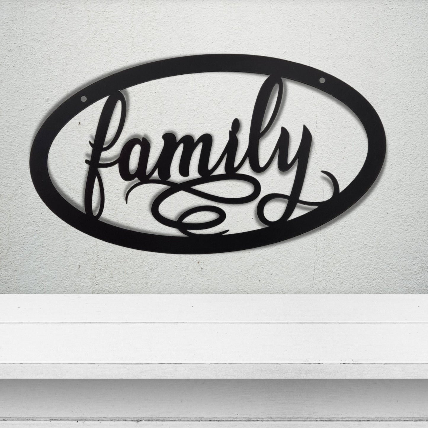 "Family" Oval Metal Word Art Wall Decor
