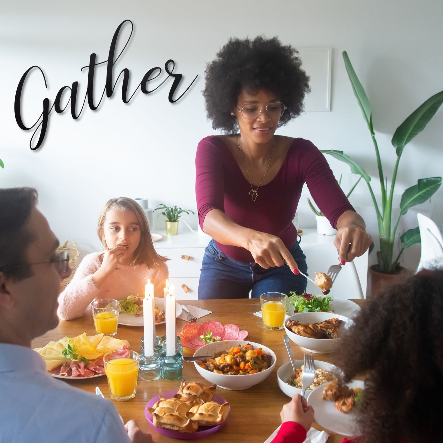 "Gather" Metal Word Art Wall Decor