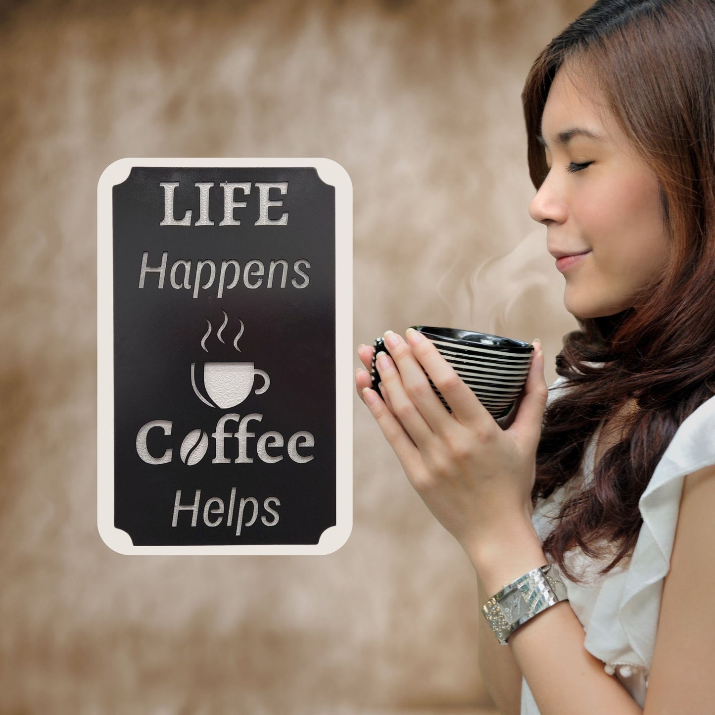 "Life Happens Coffee Helps"  Metal Wall Decor