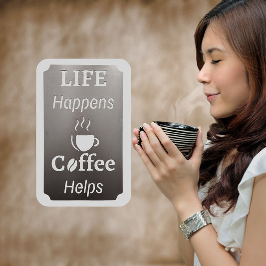 "Life Happens Coffee Helps" Metal Wall Decor