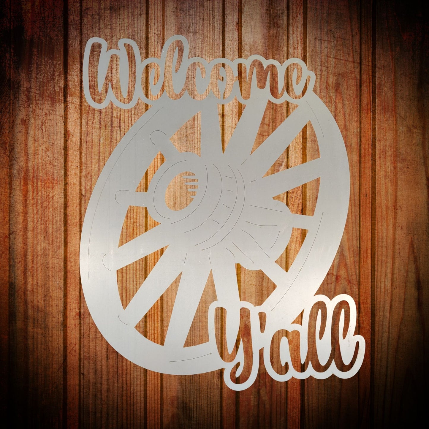 "Welcome Y'all" Metal Wagon Wheel Wall Decor