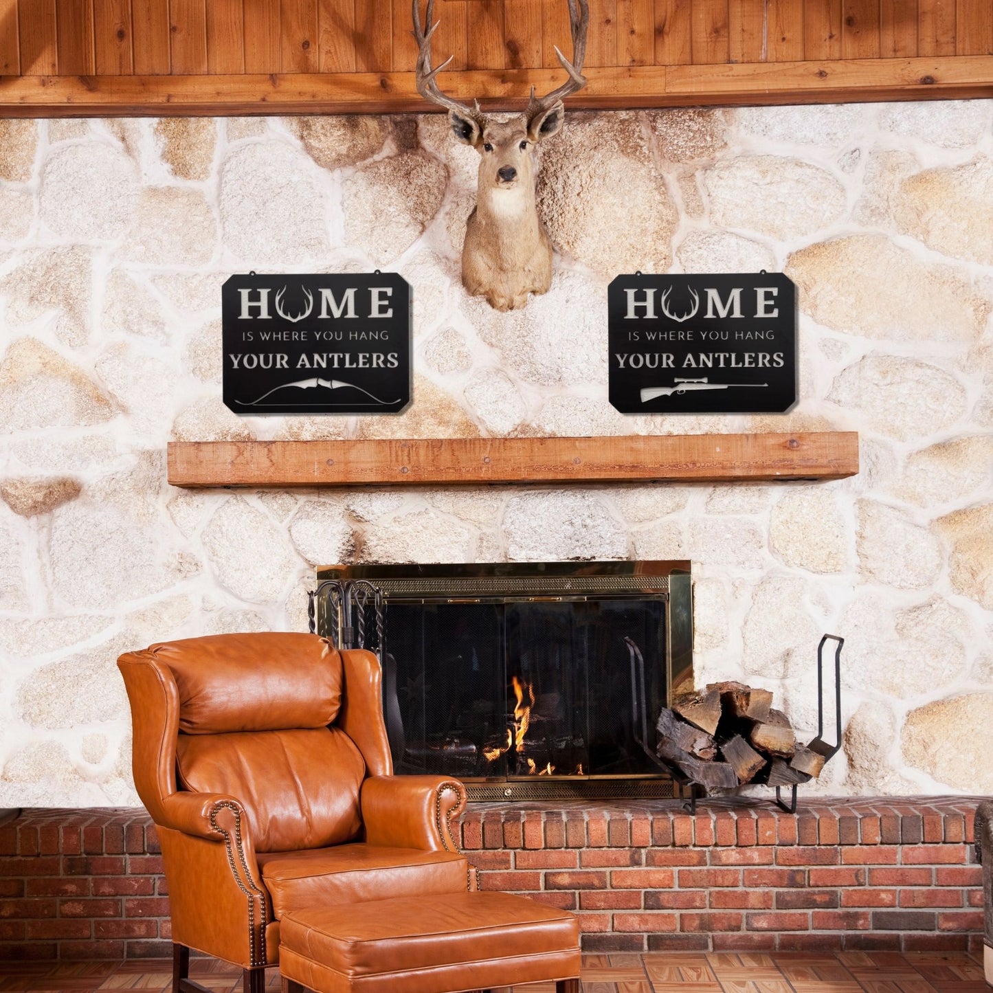 "Home Is Where You Hang Your Rifle" Metal Hunting Wall Decor