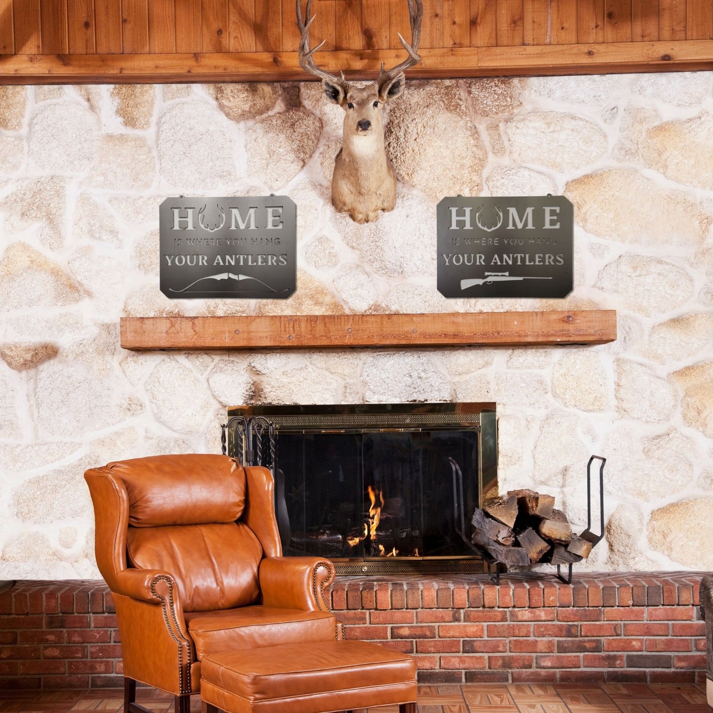 "Home Is Where You Hang Your Rifle" Metal Hunting Wall Decor