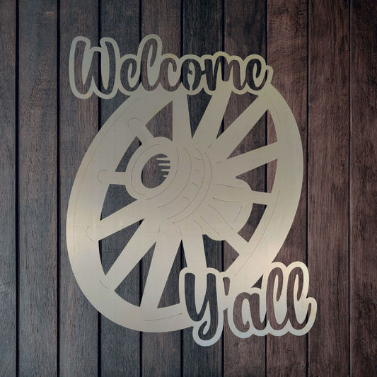 "Welcome Y'all" Metal Wagon Wheel Wall Decor